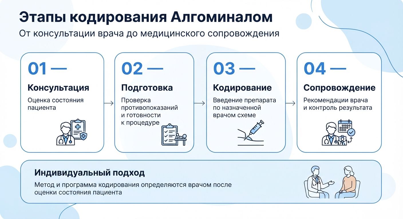 Кодирование препаратом «Алгоминал» в Купино инфографика